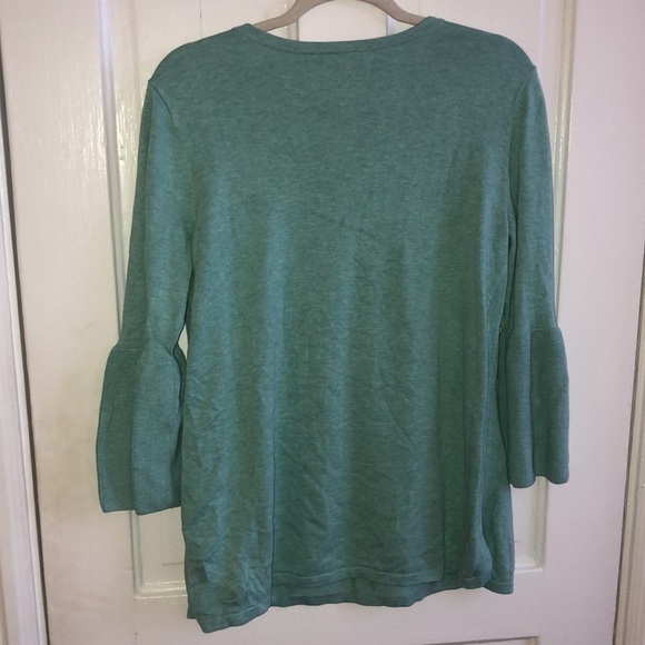 H By Halston V Neck 3/4 Bell Sleeve Blue Light Knit Sweater Top Large - Picture 7 of 9